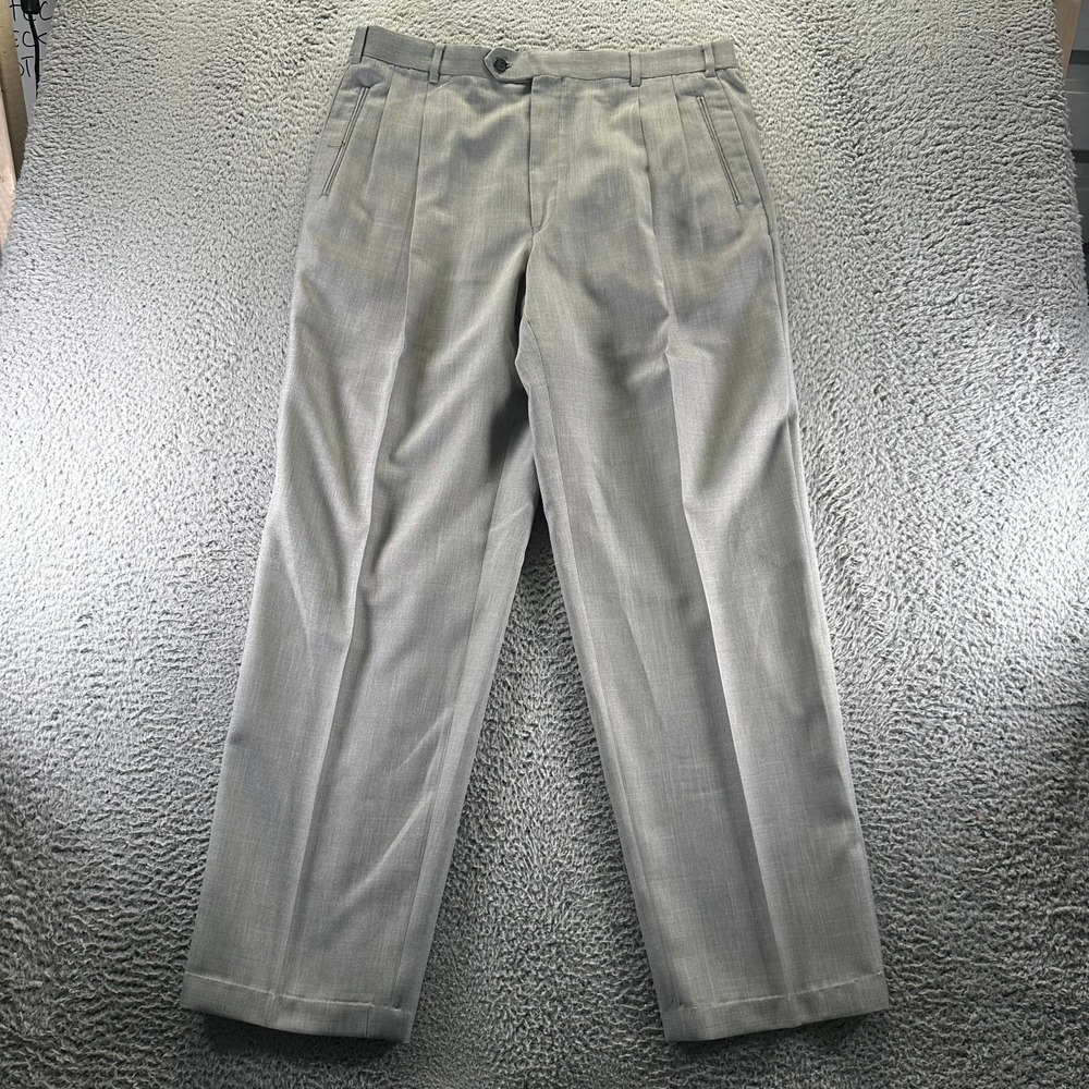 Mazzoni Pant Mens 36x32 Gray Polyester Dress Straight Pleated Business Formal
